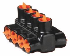 BLACKBURN Multitap Connector: 4 Port, Double-Sided Entry, 10 AWG – 250 kcmil Wire Size, Black (MPN AMTD250104). Key specifications — Body Material: Aluminum; Brand: BLACKBURN.