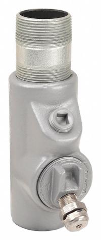 Sealing Fitting with Drain - Vertical: Iron, 1 1/4 in Trade Size, Male, 5 1/16 in Overall Lg (MPN EYD-46). Key specifications — Brand: APPLETON ELECTRIC; Connection Type: Threaded; Thread Gender: Male; Ends - Hazardous Fittings: 1-1/4 in FNPT x 1-1/4 MNPT; Material: Iron; Hazardous Location Rating: Class I, Division 1 and 2, Groups C, D; Thread Type: NPT; Standards: UL 886.