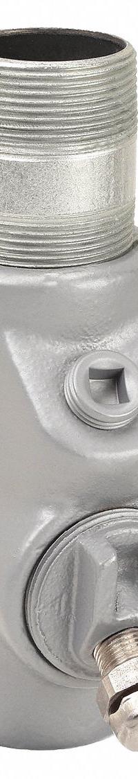 Sealing Fitting with Drain - Vertical: Iron, 1 1/4 in Trade Size, Male, 5 1/16 in Overall Lg (MPN EYD-46). Key specifications — Brand: APPLETON ELECTRIC; Connection Type: Threaded; Thread Gender: Male; Ends - Hazardous Fittings: 1-1/4 in FNPT x 1-1/4 MNPT; Material: Iron; Hazardous Location Rating: Class I, Division 1 and 2, Groups C, D; Thread Type: NPT; Standards: UL 886.