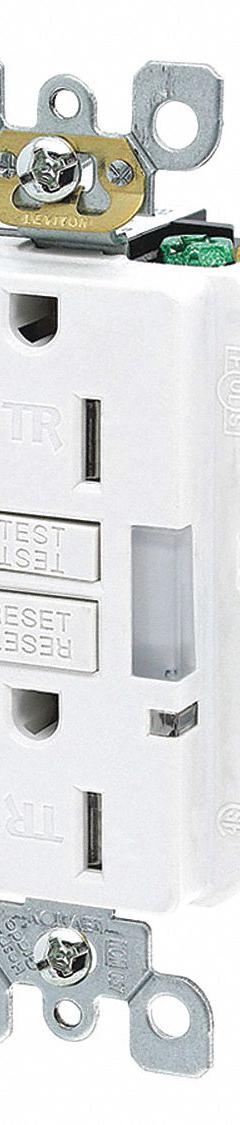 LEVITON GFI Receptacle: Decorator Duplex, 5-15, White, GFCI, 125V AC, 15 A, 2 Pole / 3 Wire (MPN GFNL1-W)