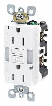 LEVITON GFI Receptacle: Decorator Duplex, 5-15, White, GFCI, 125V AC, 15 A, 2 Pole / 3 Wire (MPN GFNL1-W)