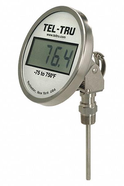 TEL-TRU Digital Thermometer: 4 in Stem Lg - Adjustable-Angle General Purpose Digital Thermometers
