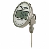 TEL-TRU Digital Thermometer: 4 in Stem Lg, -75°F to 750°F, ±0.5°F/0.3°C, 1/2 in Thread Size, NPT (MPN ND5AB09111-P22046). Key specifications — Thread Type: NPT; Brand: TEL-TRU; Accuracy: ±0.5 °F/0.3 °C.