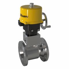 SHARPE Electrically Actuated Two-Way Ball Valve: 2 1/2 in, CF8M Stainless Steel, 120V, One-Piece (MPN 4350034720). Key specifications — Included Mounting: ISO 5211 Actuator Mounting Pad; Brand: SHARPE; Actuator Features: Thermal Overload Protection.