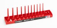 HANSEN Socket Tray: Red, 2 3/16 in Overall Wd, 26 Posts/Slots, Plastic, Sockets (MPN 1401). Key specifications — attr1125348: Plastic; attr1125346: HANSEN; attr1125347: Red; attr1136588: Sockets; attr1125364: Socket Tray.