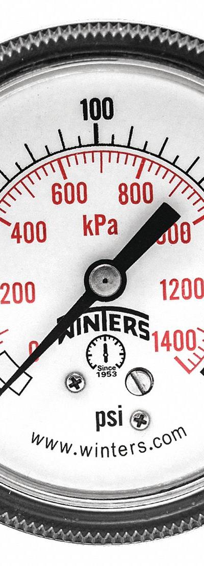 WINTERS Panel-Mount Pressure Gauge: U-Clamp - U-Clamp Panel-Mount with Brass/Bronze Wetted Parts