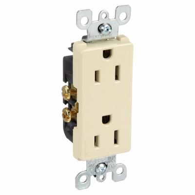 LEVITON Receptacle: Decorator Duplex, 5-15, Ivory, 125V AC, 15 A, 2 Pole / 3 Wire (MPN 5325-I) - General Purpose Receptacles