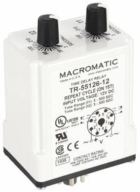 MACROMATIC Single Function Time Delay Relay: Socket Mounted, 12V DC, 10 A, 8 Pins/Terminals (MPN TR-55126-12). Key specifications — Brand: MACROMATIC.