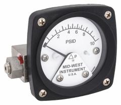 MIDWEST INSTRUMENT Differential Pressure Gauge: Back, 1/4 in NPT Female, ±3-2-3% Gauge Accuracy, 120 (MPN 120-SA-00-OO-10P). Key specifications — Sensor Type: Piston; Series: 120; Housing Material: 316L Stainless Steel; Certificate of Calibration: Not Included; Gauge Accuracy: ±3-2-3%.