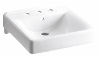KOHLER Bathroom Sink: Soho®, White, Vitreous China, 20 in Overall Lg, 18 in Overall Wd, Widespread (MPN K-2053-0). Key specifications — Series: Soho®; Includes: Wall Hanger; Color: White; Brand: KOHLER; Sink Type: Bathroom; Material: Vitreous China; Sink Material: Ceramic.