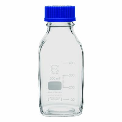 UNITED SCIENTIFIC SUPPLIES Media/Storage Bottle: 500 mL, Cap, GL-45, 181 mm, Colorless - Glass Lab Media Bottles