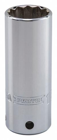 PROTO Socket: SAE, 1/2 in Drive Size, 15/16 in Socket Size, 12-Point, Deep, Chrome, Tether Ready (MPN J5330-TT). Key specifications — attr1204417: PROTO; attr1204392: Chrome.