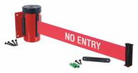 RETRACTA-BELT Wall Mounted Retractable Belt Barrier: Fixed Mounting Plate, 10 ft Belt Lg, Red (MPN WM700RD-NE-RE). Key specifications — Message Color: White; Frame Color: Black/Red; Brand: RETRACTA-BELT; Belt Color: Red.
