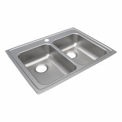 JUST MANUFACTURING Bowl Drop-In Sink: 29 in Overall Lg, 22 in Overall Wd, 4 1/2 in Bowl Dp, 2 Bowls (MPN DLADA2128A454-J). Key specifications — Brand: JUST MANUFACTURING; Color Family: Silver/Gray.