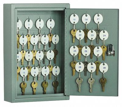 ABILITY ONE Key Cabinet: 30 Key Capacity, Steel, Gray, 12 1/4 in Ht, 8 in Wd, 2 5/8 in Dp - Key Cabinets with Key Lock