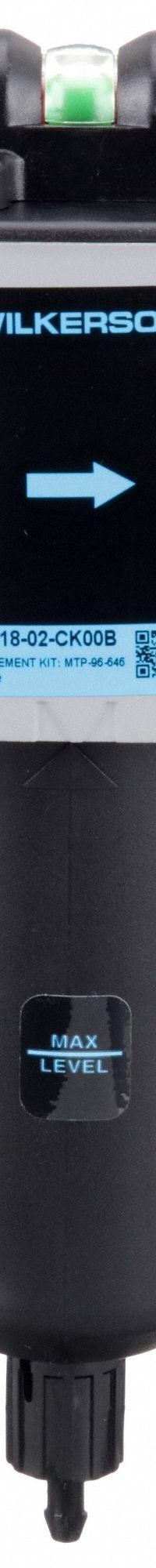 WILKERSON Oil Removal Filter: Coalescing, 1/4 in NPT, 0.01 micron, 85 cfm, 150 psi Max Op Pressure (MPN M18-02-CK00B). Key specifications — attr110055: M18; attr110008: WILKERSON.