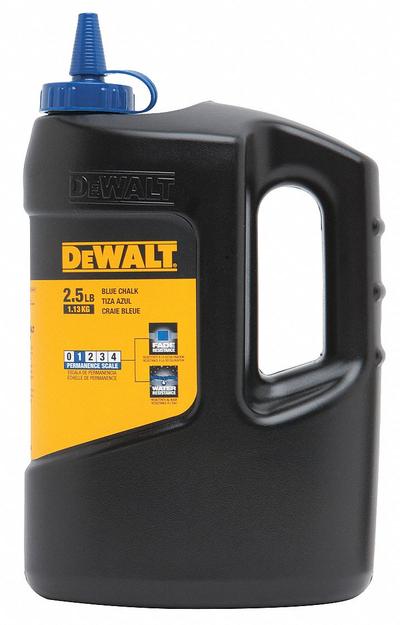 DEWALT Marking Chalk: Blue, Semi-Permanent, 2.5 lb Size, Bottle/Pop-Off Cap - Semi-Permanent Marking Chalks