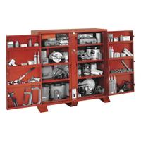 CRESCENT JOBOX Jobsite Cabinet: 60 3/4 in W x 24 1/4 in D x 60 1/4 in H, 47.5 cu ft, Padlock, Brown (MPN 1-694990). Key specifications — attr1116233: Brown; attr1116253: CRESCENT JOBOX; attr1222022: Padlock - Lock not included.
