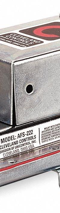 Air Sensing Switch: Adj, Auto Reset, 0.05 in wc to 12 in wc, Conduit Box, SPDT, Integral Compression (MPN AFS-222-139). Key specifications — Switch Voltage: 277V AC; Manufacturer Part Number: AFS-222-139; Brand: CLEVELAND CONTROLS.