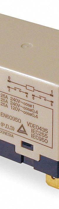 OMRON Enclosed Power Relay: Surface (Top Flange) Mounted, 25 A Current Rating, 24V AC, DPST-NO (MPN G7L-2A-TUBJ-CB-AC24). Key specifications — Brand: OMRON; Base Type: Square; Mounting Style: Top Flange; Electrical Connection: Quick-Connect; Manufacturer Part Number: G7L-2A-TUBJ-CB-AC24; Operating Current: 25 A; Series: G7L Series.