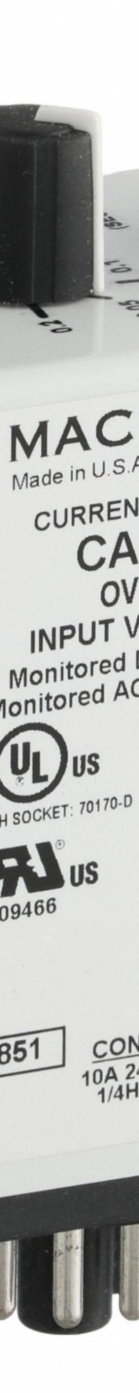 MACROMATIC Current Sensor Relay: Socket Mounted, 10 A Current Rating, 24V AC, Overcurrent, Pin (MPN CAP10AD68). Key specifications — Series: CAP Series; Electrical Connection: Terminal Strip; Monitored Parameters: Overcurrent; Mounting Style: Plug-In; Status Indicator: LED Indicator; Trip Point: 0.1 to 10 A; Trip Point Type: Adjustable; Brand: MACROMATIC.