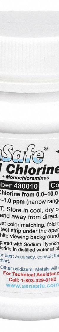 INDUSTRIAL TEST SYSTEMS Test Strips: Total Chlorine, 0 to 10 ppm Total Chlorine, Strip, 50 Tests (MPN 480010). Key specifications — Test Form: Strip; Brand: INDUSTRIAL TEST SYSTEMS; Parameter Measurements Included: 0 to 10 ppm Total Chlorine.