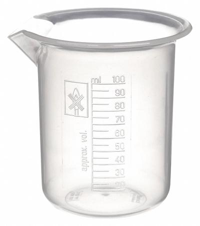 APPROVED VENDOR Beaker: Low Form, Molded Graduation, Polypropylene, Clear, 100 mL - Low Form Plastic Beakers Without Handles