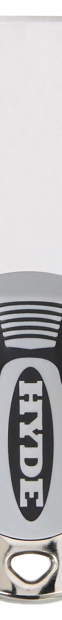 HYDE Scraper: Bld. Mat. Stainless Steel, Hdl. Mat. Plastic, Stiff, Straight Bld. Shape (MPN 06158). Key specifications — attr1004902: HYDE; attr1012057: Full; attr1014703: Plastic; attr1017570: Hammer End; attr1029655: Straight; attr1034073: Straight.