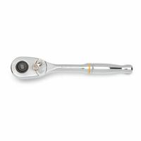 GEARWRENCH Hand Ratchet: Pear, Reversible, 5 in Overall Lg, Full Polish Chrome, 4° Min Arc Swing (MPN 81014T). Key specifications — attr1205598: Reversible; attr1205605: Quick-Release Included; attr1205626: Full Polish Chrome; attr1228094: Standard Length; attr1205607: Pear; attr1205624: GEARWRENCH.