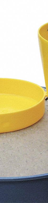 FUNNEL KING Drum Funnel: Manual Closing, Yellow / Yellow, No Flame Arrester, 11 1/2 in x 13 in (MPN 32015). Key specifications — Brand: FUNNEL KING; Funnel Material: Polypropylene; For Use With: Drums; Color: Yellow; Lid Type: Manual Closing; Flame Arrester Ht: No Flame Arrester; Lid Type (sublevel): Lidded.