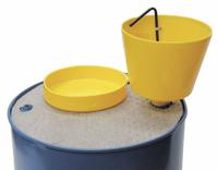 FUNNEL KING Drum Funnel: Manual Closing, Yellow / Yellow, No Flame Arrester, 11 1/2 in x 13 in (MPN 32015). Key specifications — Brand: FUNNEL KING; Funnel Material: Polypropylene; For Use With: Drums; Color: Yellow; Lid Type: Manual Closing; Flame Arrester Ht: No Flame Arrester; Lid Type (sublevel): Lidded.