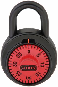 ABUS Combination Padlock: Dial Combo, Black, Steel, Std Shackle, Steel Shackle (MPN 78/50 KC Red). Key specifications — Dial Color: Red; Brand: ABUS.