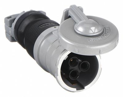HUBBELL Pin and Sleeve Connector: Gray, 250V DC/600V AC, Single Phase, 60 A, 2 Pole - Washdown-Rated Connectors