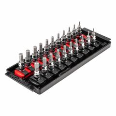 TEKTON Socket Set: 1 - 25 Pieces, 1/4 in Drive Size, 21 Pieces, 9 3/4 in Overall Lg, Fixed Insert (MPN SHB90203). Key specifications — attr1216280: Fixed Insert; attr1216283: TEKTON; attr1225718: 2 mm to 8 mm; attr1227491: 1/4 in.