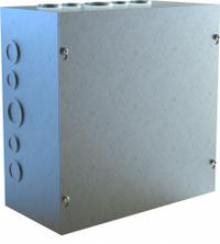 HAMMOND Junction Box: Galvanized Steel, 18 in x 12 in x 4 in, NEMA 1, Solid Cover, Screw On (MPN CSKOG18124). Key specifications — Brand: HAMMOND; Closure Method: Screws; Knockouts: Included.
