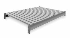 TENNSCO Shelf: 48 in x 36 in, 22 ga Beams, Steel, 4,150 lb Load Capacity (MPN 6940). Key specifications — Decking Material: Steel; Frame Finish: Powder Coated; Frame Material: Steel; Color: Industrial Gray; Includes: (2) Crossbars; Brand: TENNSCO.