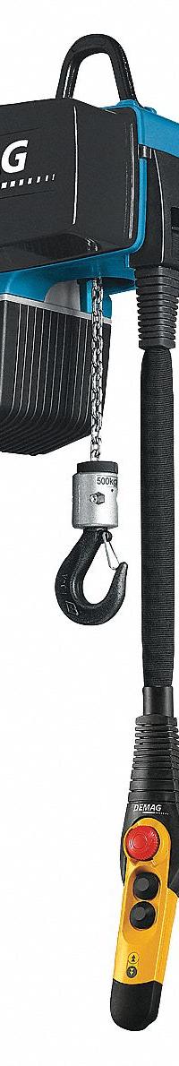 DEMAG Electric Chain Hoist: H4 - Heavy Duty, 460V AC, Hook Mounted - No Trolley, 2 Speeds (MPN DC Com 10-1000-1/1 H8 V4.8/1.2-460/60). Key specifications — Brand: DEMAG; Includes: Chain Container; Operating Voltage: 460V AC; Headroom Clearance: 28 in - 30 in.