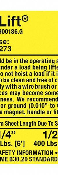 MAG-MATE Replacement Capacity Sticker: 900186, Below-the-Hook Lifting Magnets. Key specifications — Brand: MAG-MATE; Manufacturer Part Number: 900186; Product Type: Capacity Sticker.