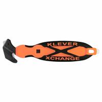 KLEVER Hook Cutter: 7 in Overall Lg, Oval Handle, Rubberized, Carbon Steel, Black/Orange, Smooth (MPN KCJ-XC-65G). Key specifications — attr307620: Black/Orange; attr307617: Oval; attr307618: Rubberized; attr307619: Carbon Steel; attr307627: Includes Tape Splitter; attr307634: Smooth; attr324885: KLEVER.