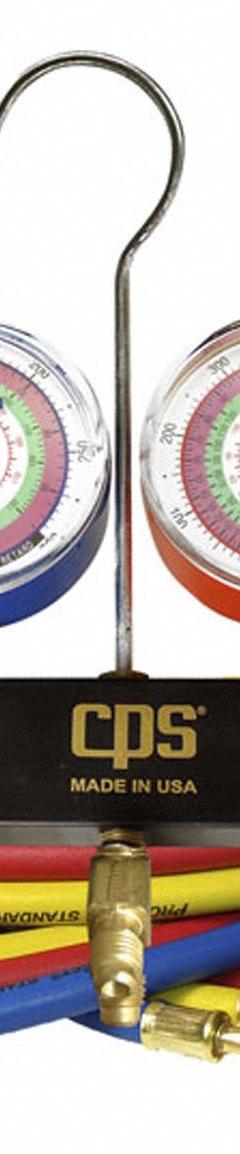 PRO-SET Manifold Gauge Set: 2 Valves, 3 Hoses, 2 1/2 in Gauge, For R-22/R-404A/R-410A (MPN MBHP5). Key specifications — Hose Connection Type: SAE; Product Type: Manifold Gauge Set; For Refrigerant Type: R-410A; Brand: PRO-SET.