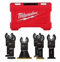 MILWAUKEE Oscillating Tool Blade Set: 6 Blades, Straight, Universal Open-Back Connection (MPN 49-10-9112). Key specifications — attr1140173: (1) 1-3/8" HCS WOOD BLADE; attr1097629: MILWAUKEE; attr1097591: Rockwell.