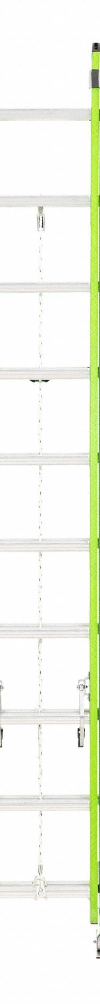 WERNER Extension Ladder: 20 ft Ladder Size, Fiberglass, 375 lb Load Capacity, 38 lb Wt, 2 Sections (MPN B7120-2). Key specifications — Color: Green; Brand: WERNER; Included Features: Mar-Resistant End Caps; Removable Fly: Removable.
