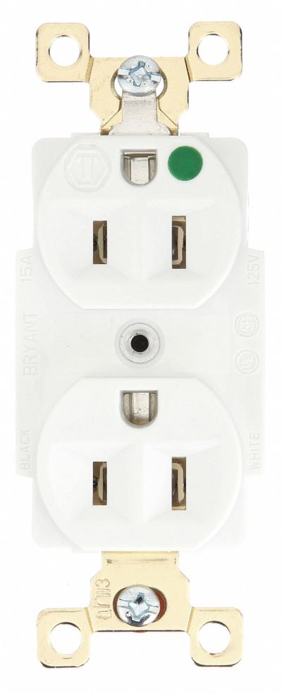 BRYANT Receptacle: Hospital Grade Fed. Spec., Duplex, 5-15R, White, 125V AC, 15 A - General Purpose Receptacles