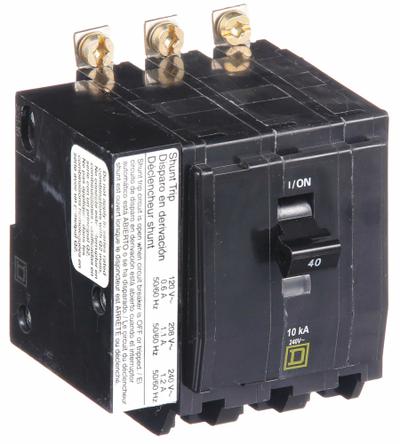 SQUARE D Miniature Circuit Breaker: 40 A, 120/240V AC, Three Phase, 10kA at 120/240V AC - QOB Series, Bolt-On Square D Miniature Circuit Breakers