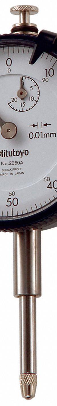 MITUTOYO Dial Indicator: 0.01 mm to 20 mm, Metric, Vertical, 0.02 mm Accuracy, 57 mm Dial Size (MPN 2050AB). Key specifications — attr1184168: 2050AB; attr1184178: 0-100; attr1184223: MITUTOYO; attr1200883: Dial Indicator; attr1184173: AGD 2; attr1184177: 0.02 mm; attr1184208: Certificate of Inspection; attr1184179: Vertical.