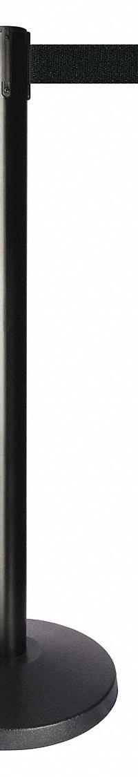 QUEUEWAY Barrier Post with Belt: Black, No Pattern, No Legend, 10 ft Belt Lg, Black, 10 ft x 2 in (MPN QPLUS-33-B9). Key specifications — Base Material: ABS; Belt Color: Black; Brand: QUEUEWAY; Post Material: Metal Alloy; Post Color: Black; Message: No Legend.