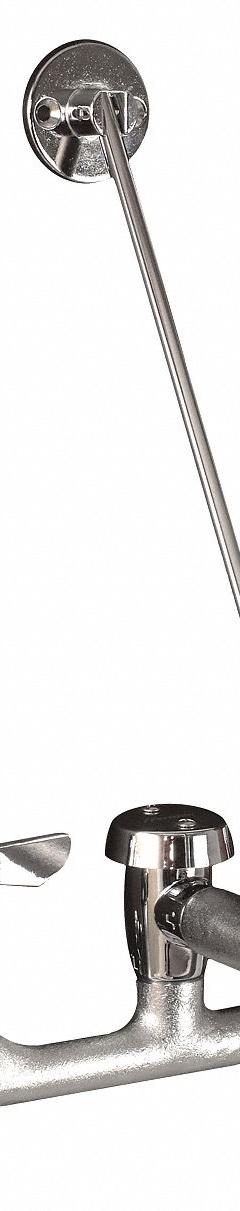 DOMINION COMMERCIAL FAUCETS Straight Service Sink Faucet: Wall, Widespread, Brass, Chrome, Straight (MPN 77-9108). Key specifications — Color/Finish: Chrome; Includes: Handles.