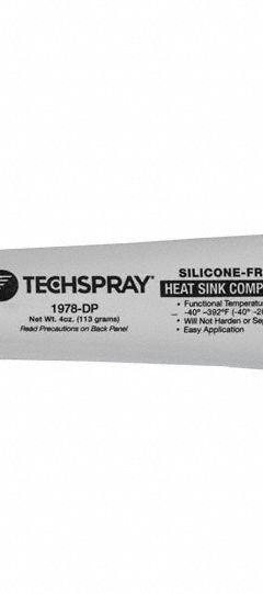 TECHSPRAY Heat Conducting Compound: 4 oz Size, Tube, Grease, White, Silicone (MPN 1978-DP). Key specifications — Brand: TECHSPRAY; Compound Color: White; Form: Grease; Container Type: Tube.