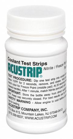 ROBINAIR Coolant Test Strips: Coolant, 50 Tests, Strip, 1 1/2 in Overall Lg, 1 3/4 in Overall Wd (MPN 75234). Key specifications — attr1383002: 0 to 4,000 ppm Nitrite; attr1371711: ROBINAIR; attr1371709: Coolant.