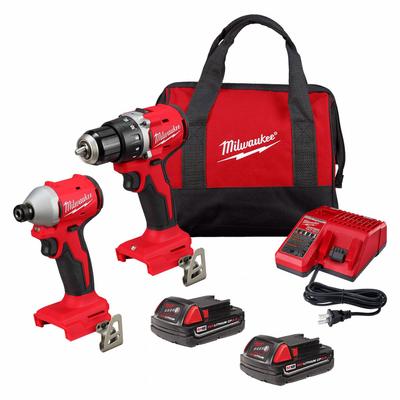 MILWAUKEE Cordless Tool Combination Kit: 2 Tools, Drill/Driver/Impact Driver, 18 V DC Volt - Milwaukee 18V Cordless Tool Combination Kits